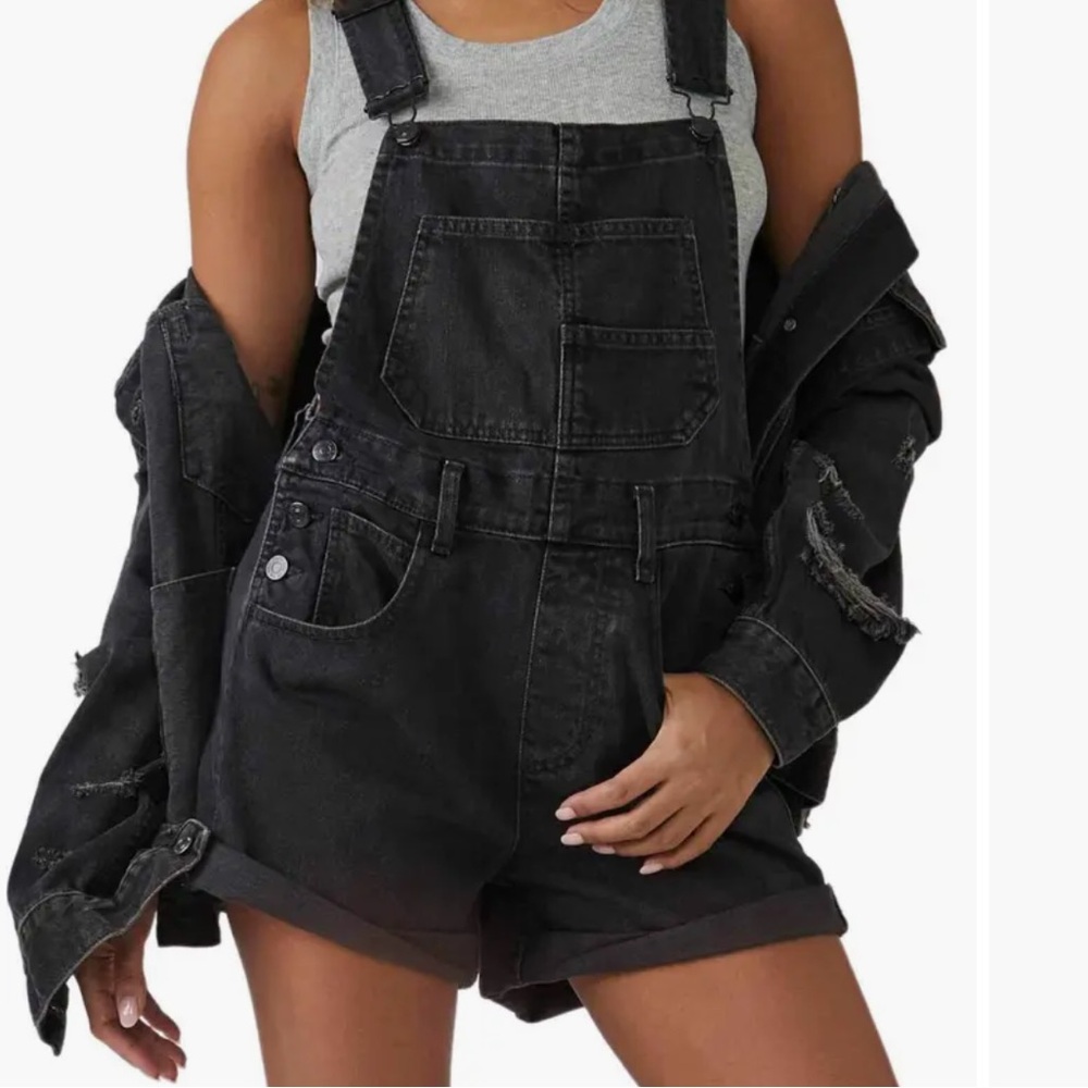 Free People Black Denim Overalls